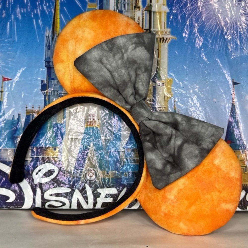 Disney parks Orange & black bleach wash tie dye Halloween Minnie Mouse ears